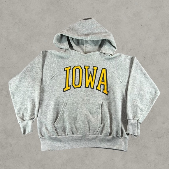 Vintage Iowa University Hoodie Mens Large Grey 70s 80s Double Face Hawkeyes